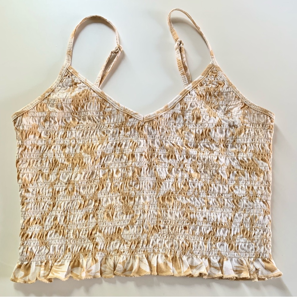 American Eagle White Tan Floral Smock Cami Crop Top US Small